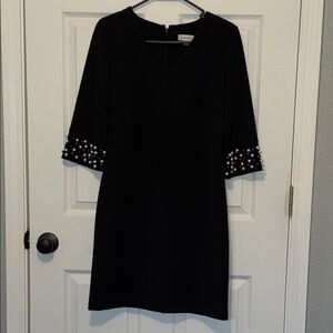 Calvin Klein Black Dress with Pearl Sleeve Details